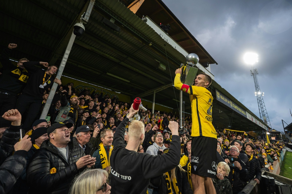 Unlikely Swedish champions Mjallby win at home as fans party
